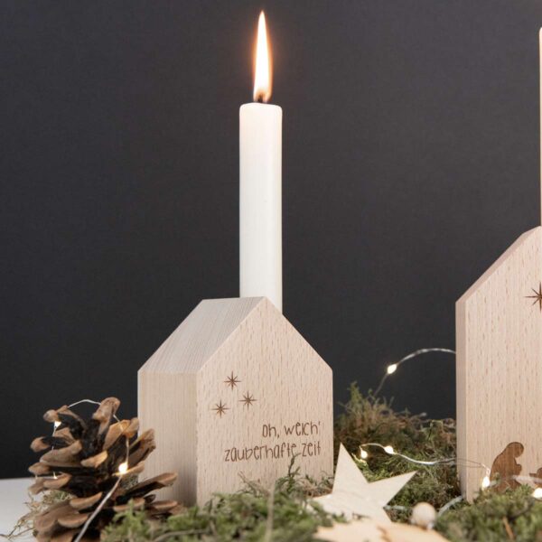 Dekohaus aus Holz "Oh, welch’ zauberhafte Zeit" - Einzelstück