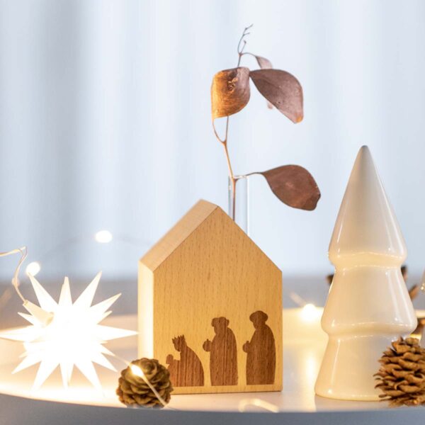 Dekohaus aus Holz Heilige Drei Könige 10 cm