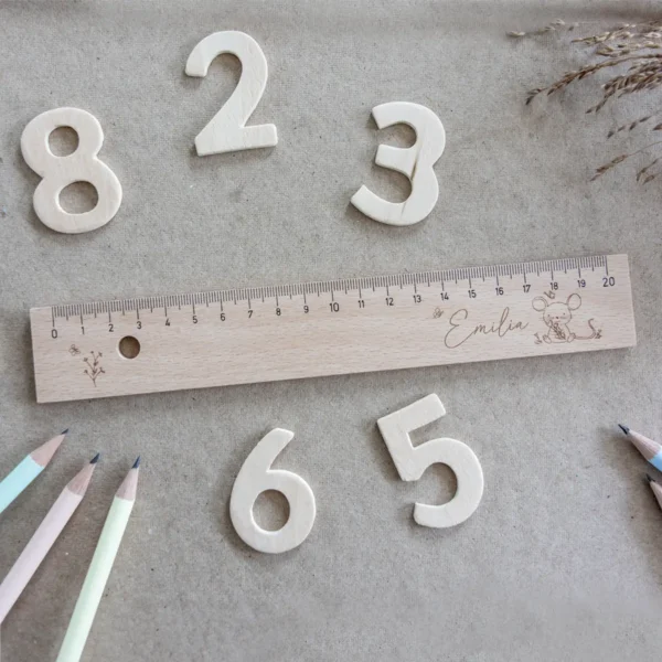 Lineal Holz personalisiert Name 20 cm Maus