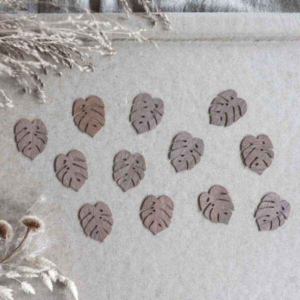 Monstera Konfetti aus echtem Holz 12 Stück (3 cm)
